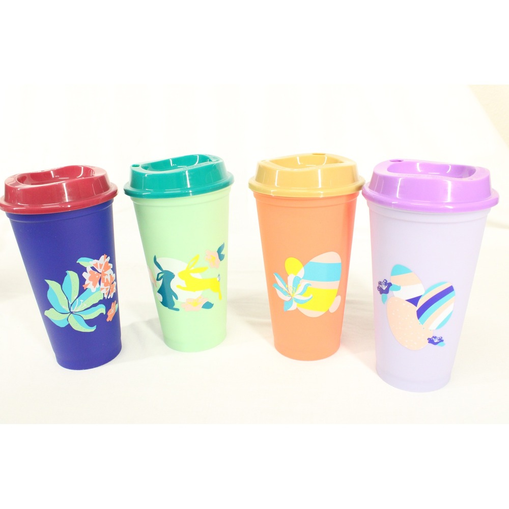 Starbucks Reusable Hot Cup Set 4pk 16oz Easter Bunny Floral Pastel Tumblers